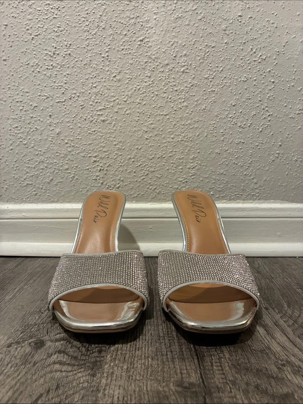 Wild Pair Silver Rhinestone Slide Mules - Picture 2 of 11